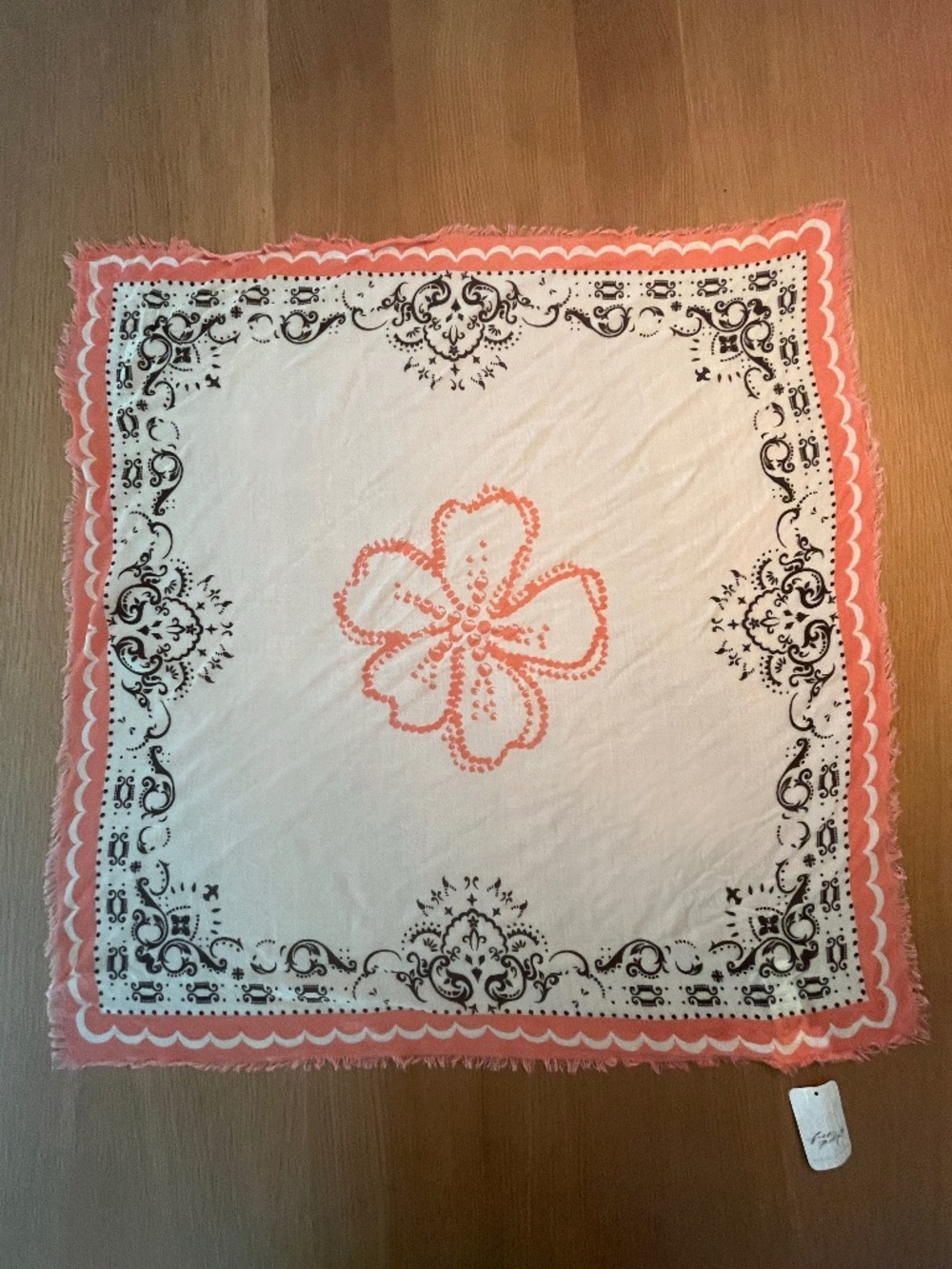 Free People Iconic Print Bandana - Cream, Salmon & Brown. NWT